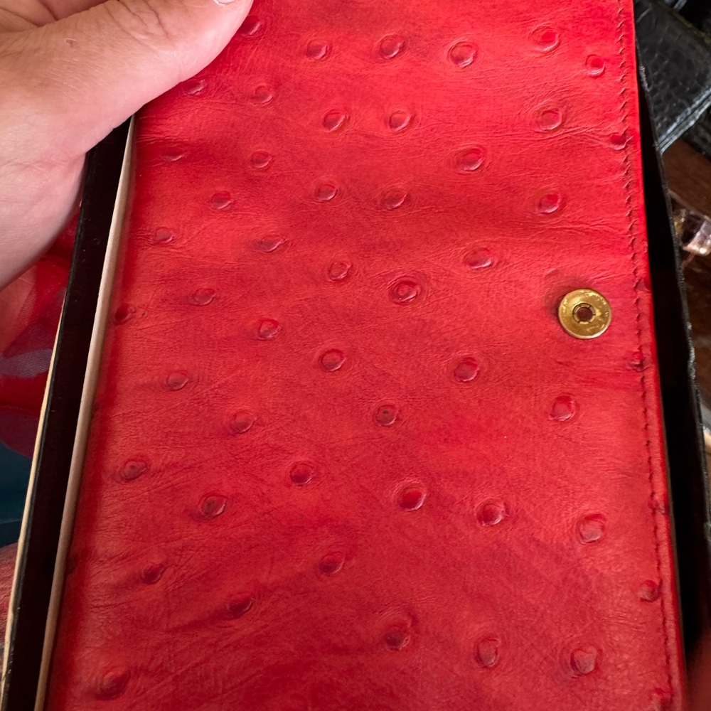 Red Ostrich Grain Leather Wallet w place for passport
